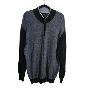 Joseph Jos A. Banks Black Gray 1/4 Zip Elbow Patch Grandpa Sweater Size XXL